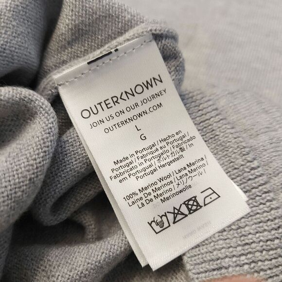 Outerknown Palisades Merino Wool Pocket Crew Neck Sweater Grey Men's Size L - Picture 5 of 5